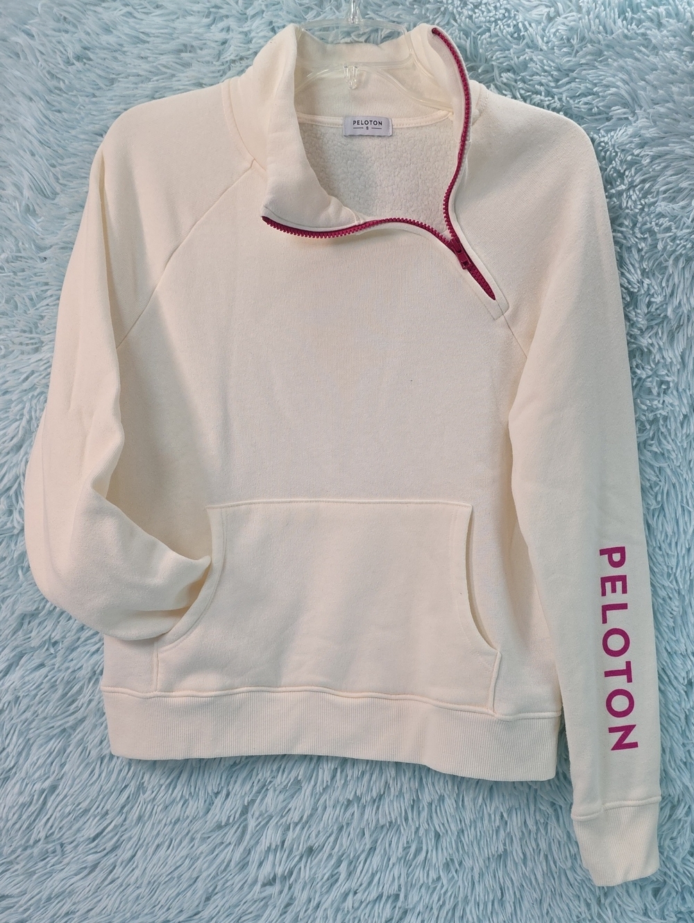 Peloton Incline Side Zip Pullover Hoodie Cream White Pink Size S